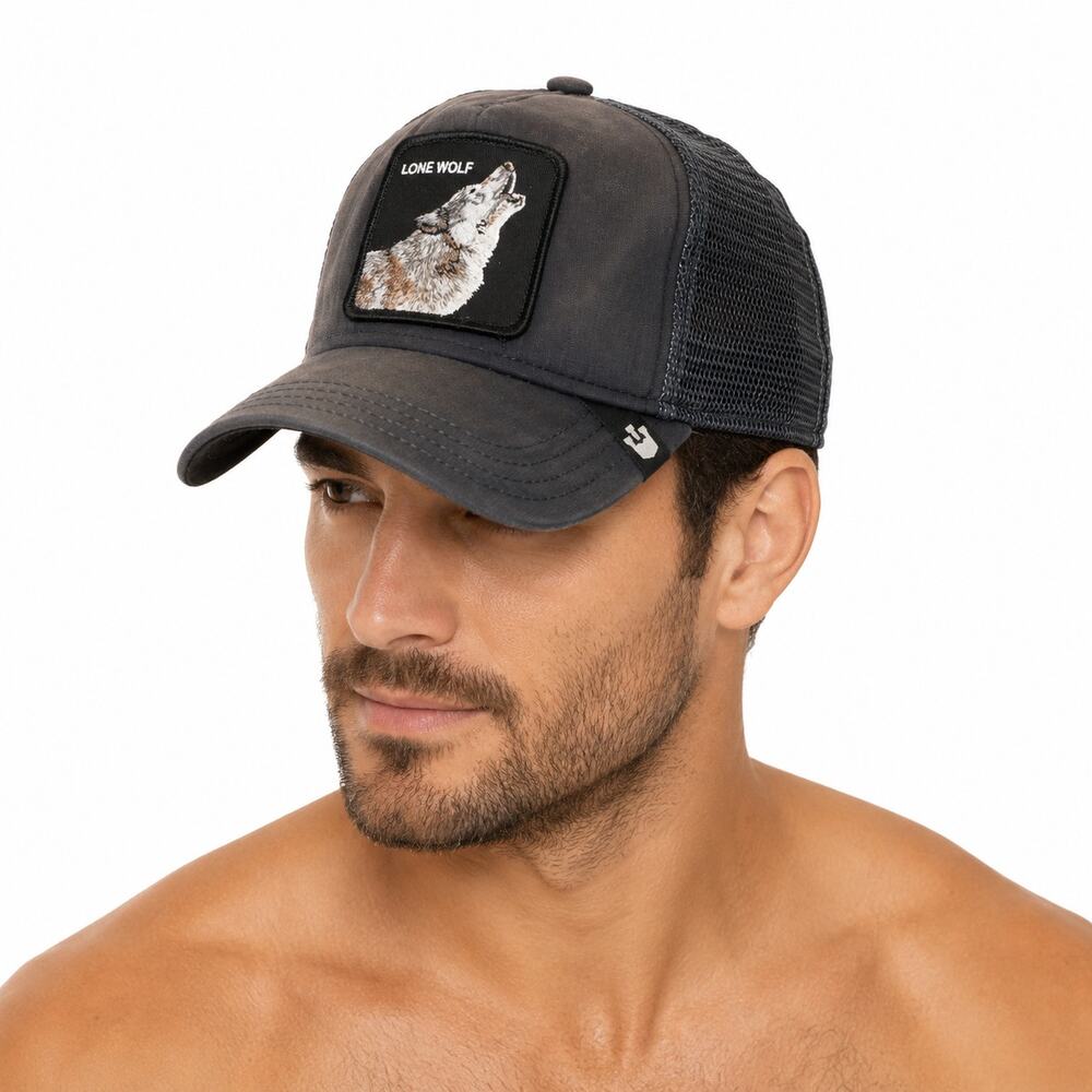 Goorin Bros Lone Wolf Navy Trucker Hat Mesh Snapback Embroidered Patch